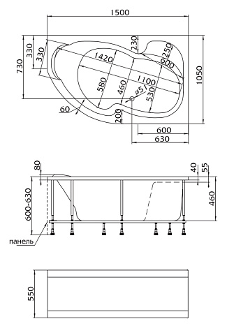 Акриловая ванна Marka One Aura 150x105 R 01ау1510п
