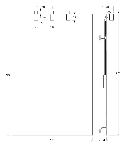 Зеркало с 3-мя светильниками 60 W 50х75 cm ELLUX Artic ART-B3 0205