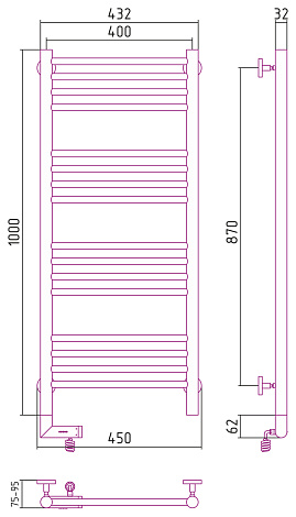 Полотенцесушитель электрический Сунержа Богема 2.0 1000х400 с блоком управления слева, 00-5204-1040