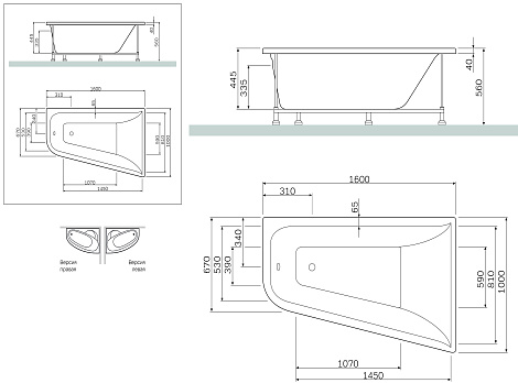 Панель фронтальная для асимметричной ванны AM.PM Inspire W5AA-160R100W-P64 правосторонняя