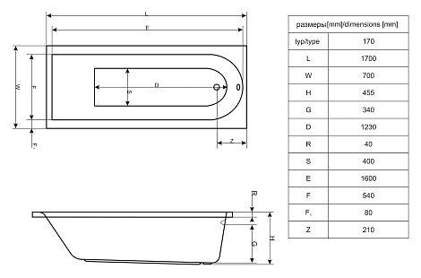 Акриловая ванна Excellent Actima 170x70 WAEX.AUR17WH