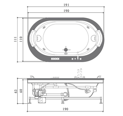 Акриловая ванна Jacuzzi Opalia 190x110 9F43-211A