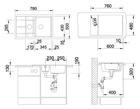 Кухонная мойка Blanco METRA 6S Compact SILGRANIT PuraDur 513553, алюметаллик