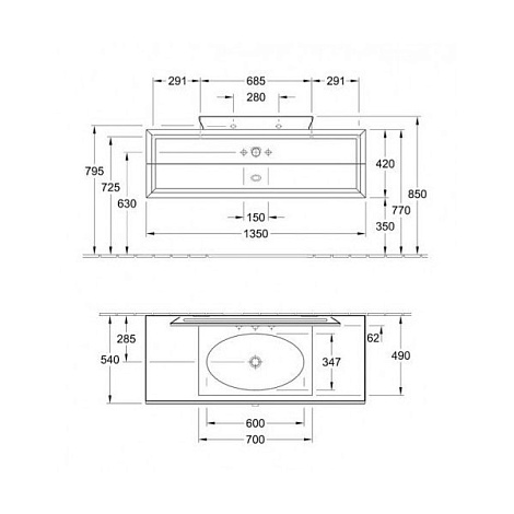 Тумба с раковиной Villeroy&Boch La Belle A58310DJ+6124G1R1, бриллиантовый белый