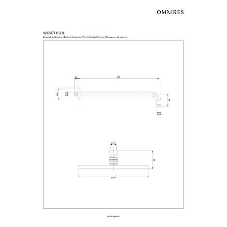 Верхний душ Omnires WGSET1GLB с кронштейном брашированное золото