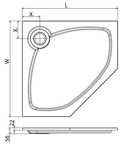 Душевой поддон Cezares TRAY-S-P-100-56-GR