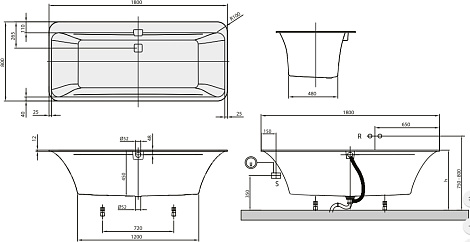 Квариловая ванна Villeroy&Boch Squaro Edge 12 180x80 UBQ180SQE7DV-01