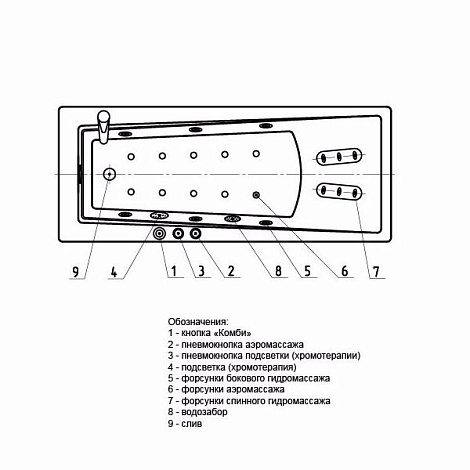 Гидромассаж Акватек Либра 170 пневматическое управление, стандартные форсунки
