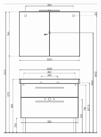 Тумба под раковину Villeroy&Boch 95 2day2 A99500WB Aqua Grey