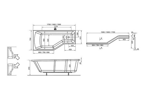 Передняя панель A для ванны Ravak BE HAPPY 170 L белая CZ14100A00