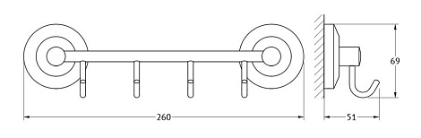 Штанга с 4-мя крючками 25 cm FBS Standard STA 025