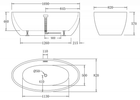 Акриловая ванна BELBAGNO 169x82x57 BB69-1700