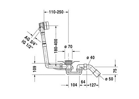 Слив-перелив для ванны Duravit Quadroval 790286000001000