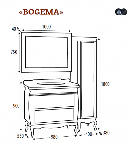 Тумба под раковину Misty Bogema Л-Бог01100-5792Я, черная, золотая