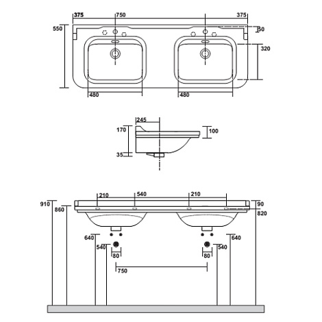Раковина KERASAN Waldorf 150 4143K1bi/cr*3