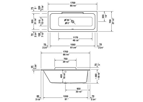 Акриловая ванна Duravit DuraStyle 170x70 700294000000000