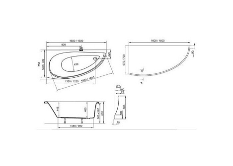 Передняя панель A для ванны Ravak AVOCADO 150 P белая CZS1000A00