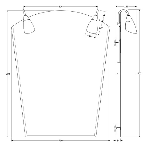 Зеркало с 2-мя светильниками 80 W 70х90 cm ELLUX Classic CLA-A2 0407