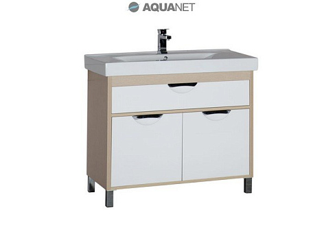 Тумба с раковиной Aquanet Гретта 100 (171575+169715) белый/светлый дуб