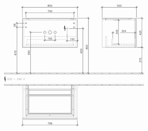 Тумба под раковину с подсветкой Villeroy&Boch Legato B221L0E8, белое дерево