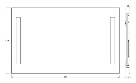 Зеркало с 2-мя встроенными LED-светильниками 8 W 90х55 cm ELLUX Stripe LED STR-A2 9106