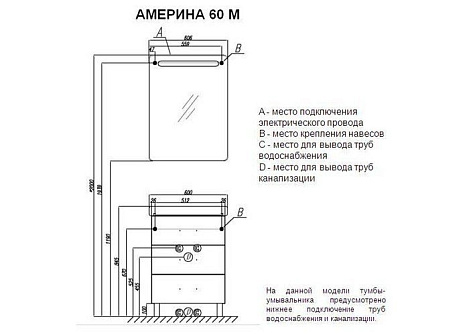 Комплект мебели Aquaton Америна 60 М L (1A168901AM010) (Тумба+раковина+зеркало)