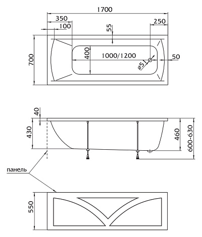 Акриловая ванна Marka One Modern 170x70 01мод1770