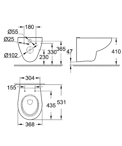 Подвесной унитаз Grohe Bau Ceramic 39427000 без сиденья