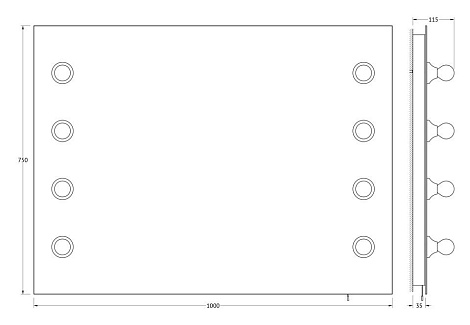 Зеркало с 8-ю светильниками 320 W 100х75 cm ELLUX Rondo RON-A8 9007