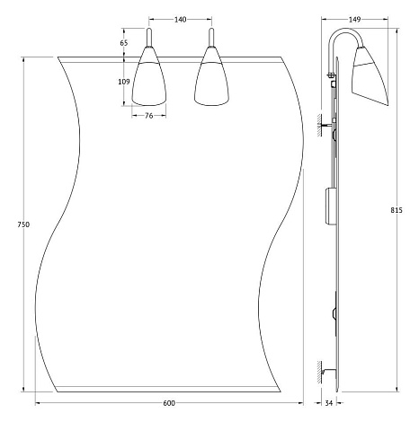 Зеркало с 2-мя светильниками 80 W 60х75 cm ELLUX Classic CLA-A2 0425