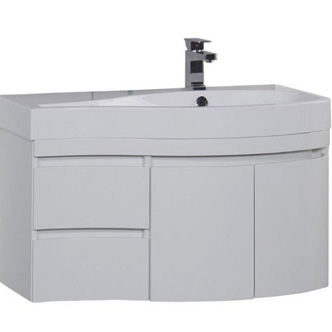 Тумба с раковиной Aquanet Сопрано 95 (169633+169396) правосторонняя белая
