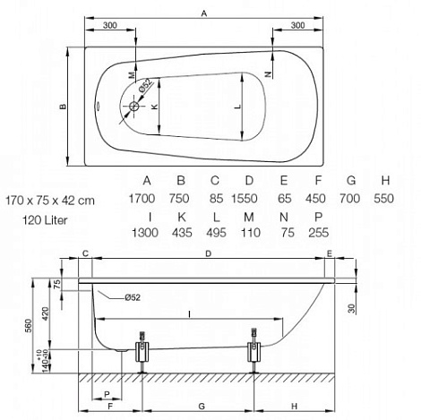 Стальная ванна Bette FORM 170x75 3710-000+AD+PLUS