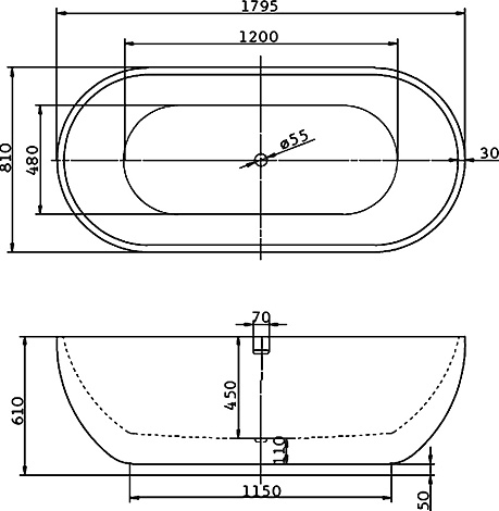 Акриловая ванна BelBagno 180x81 BB26