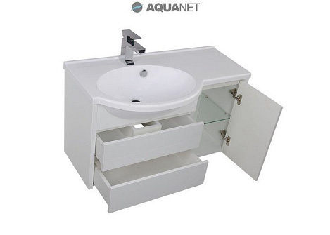Тумба с раковиной Aquanet Лайн 90 (164936+165033) левосторонняя белая