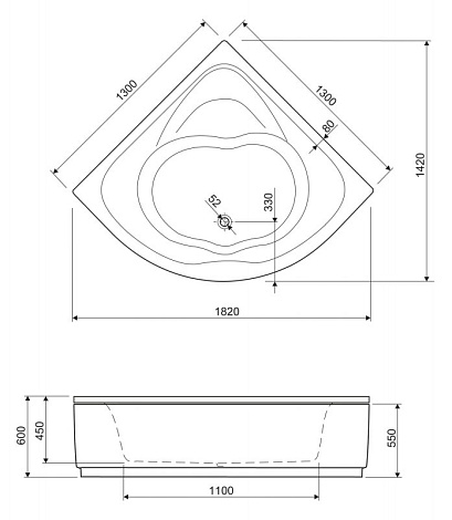 Акриловая ванна Cezares Cetina 130x130 CETINA-130-130-41