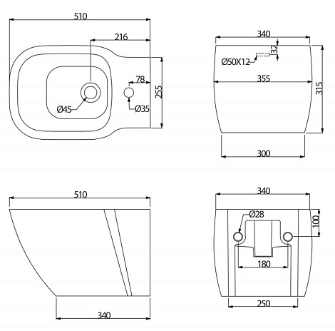 Биде подвесное BelBagno Aldina BB114BH