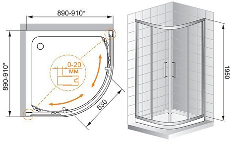 Душевой уголок Cezares PORTA-R-2-90-C-Cr-IV (PORTA-D-R-2-90-C-Cr-IV)