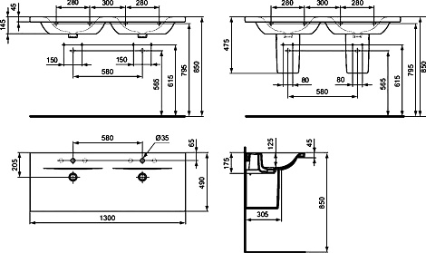 Раковина Ideal Standard Connect E813601 двойная
