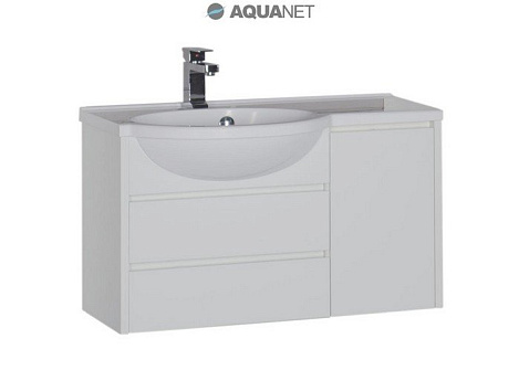Тумба с раковиной Aquanet Лайн 90 (164936+165033) левосторонняя белая
