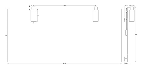 Зеркало с 2-мя светильниками 22 W 160х75 cm ELLUX Rubico RUB-B2 0219