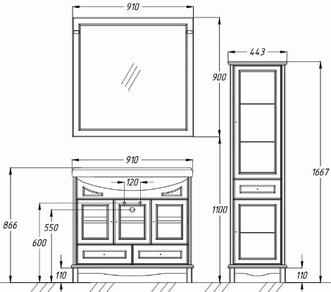 Тумба с раковиной Opadiris Омега 90 Z0000007002+192734, слоновая кость