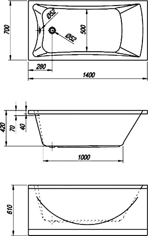 Акриловая ванна Kolpa Accordo 140/B 140x70