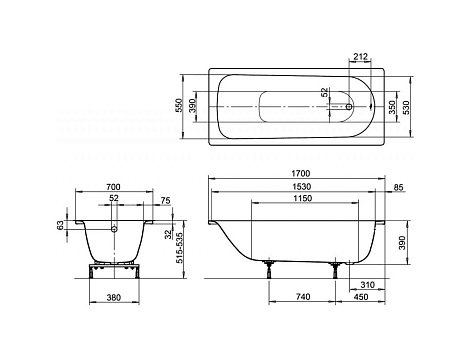 Ванна стальная Kaldewei Eurowa 170x70 (1198 1203 0001) без покрытия