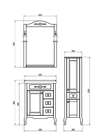 Комплект мебели ASB-Woodline Флоренция квадро 60 9036K.1 бук тироль (Тумба+раковина+зеркало+светильники)