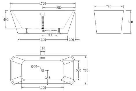 Акриловая ванна BELBAGNO 170x77x58 BB60-1700