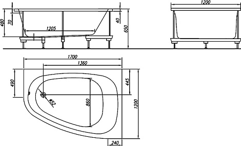 Акриловая ванна Kolpa Chad 170 L Basis, 170x120 левая