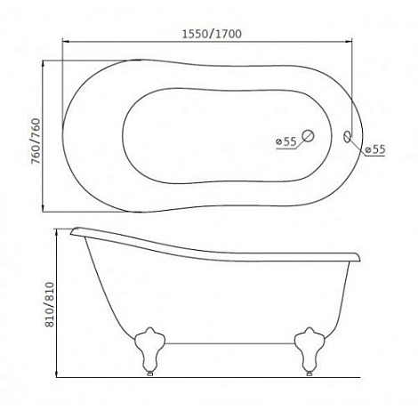 Акриловая ванна BelBagno 155x76 BB06-1550-BRN