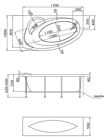 Акриловая ванна Marka One Julianna 170x100 R 01дж1710п