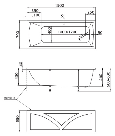 Акриловая ванна Marka One Modern 150x70 01мод1570