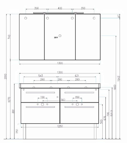 Зеркальный шкаф с подсветкой Villeroy&Boch 2DAY2 A43813E4 (кат. A438F3E4), белый глянец